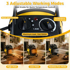 greenhouse heater with thermostat, 1500w outdoor heater, yellow showing dimensions