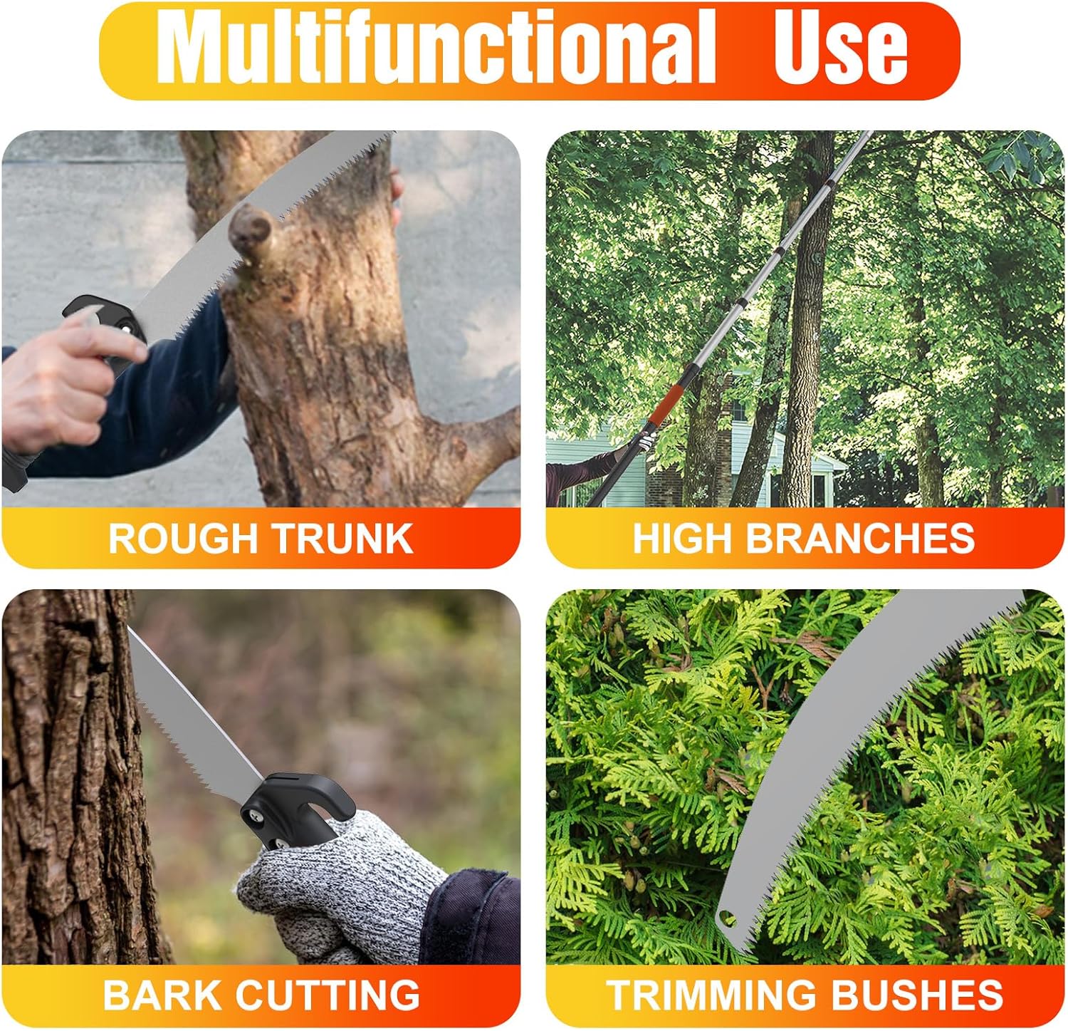 LAANPOLE 26FT Pole Saw, Telescoping Tree Trimmer with 5-20FT Extension Pole, Manual Branches Pruner for Backyard, Orange