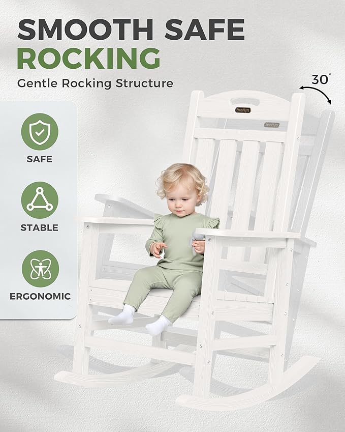Oversized Rocking Chairs Outdoor Set of 4, High Back Porch Rocking Chair, HDPE All Weather Resistant Patio Chairs, 380lbs Weight Capacity, White
