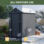 aoxun 4×6 ft all-weather resin storage shed, dark, side view