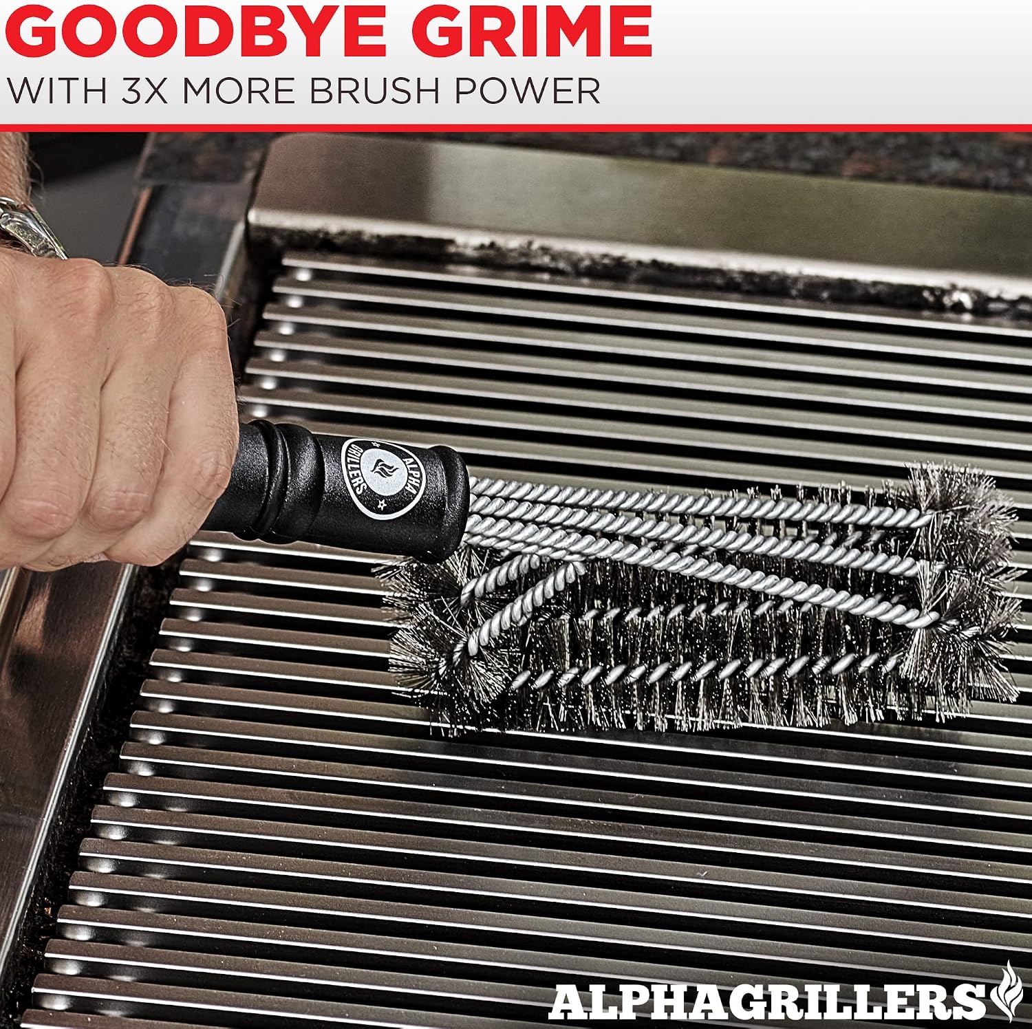 Alpha Grillers Grill Brush. Rust Proof Bbq Cleaning Scraper Accessories. Safe Stainless Steel Wire Bristle Grilling Cleaner Tools for Outdoor Barbecue Set, Incl Gas, Charcoal, Weber. Grill Brushes