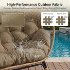 NICESOUL® Double Egg Chair Indoor Outdoor Stationary Oversized 6.5" Thick Padded Cushions,2 Person Wicker Egg Loveseat Chair,680 lbs Extra Wide Lounge Chair for Patio Balcony Porch Brown with Cover