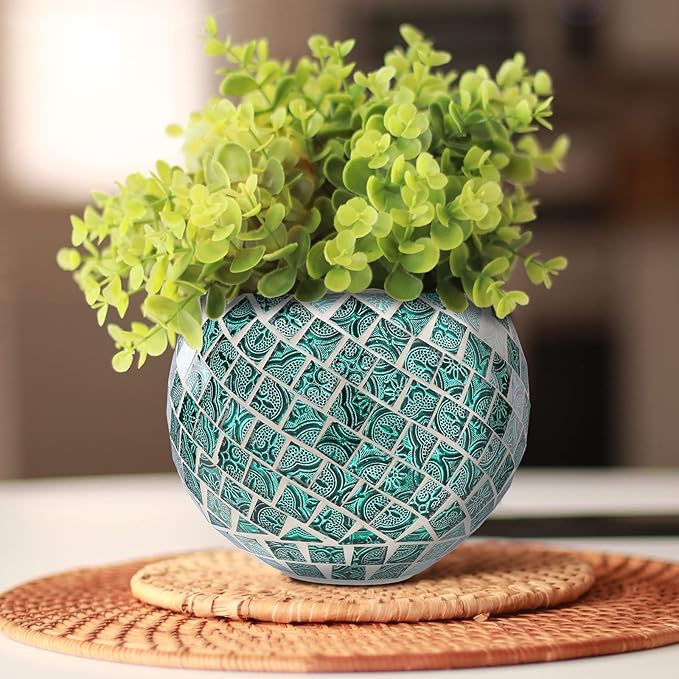 Ceramic Hanging Planter Mosaic Hanging Flower Pot Small Plant Pot for Indoor Plant Disco Ball Planter with Drainage