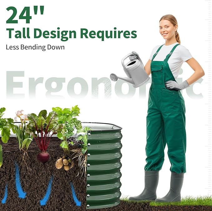 Kesfitt Raised Garden Bed Outdoor, Galvanized Steel Metal Raised Bed Planter for Vegetables & Garden, 24-Inch Deep Open Bottom Backyard Bed 8x4x2 ft, Forest Green