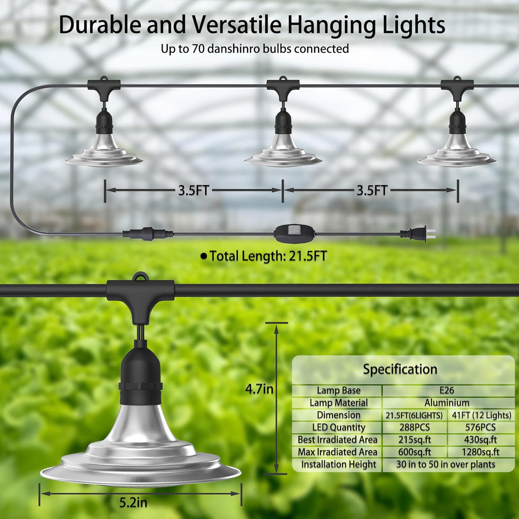 outdoor led grow light, waterproof string plant growing, close-up detail