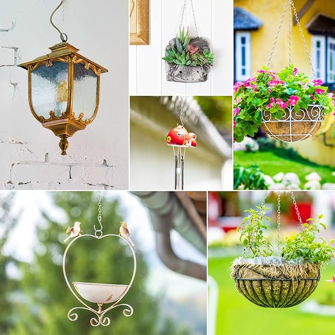 RIFNY Silver Chain for Hanging Plants, 20 Inch Small Plant Chains for Hanging Baskets Kits with Hooks for Bird Feeders Planters Billboards Lanterns Wind Chimes Ornaments Outdoor Indoor Use (10 PCS)