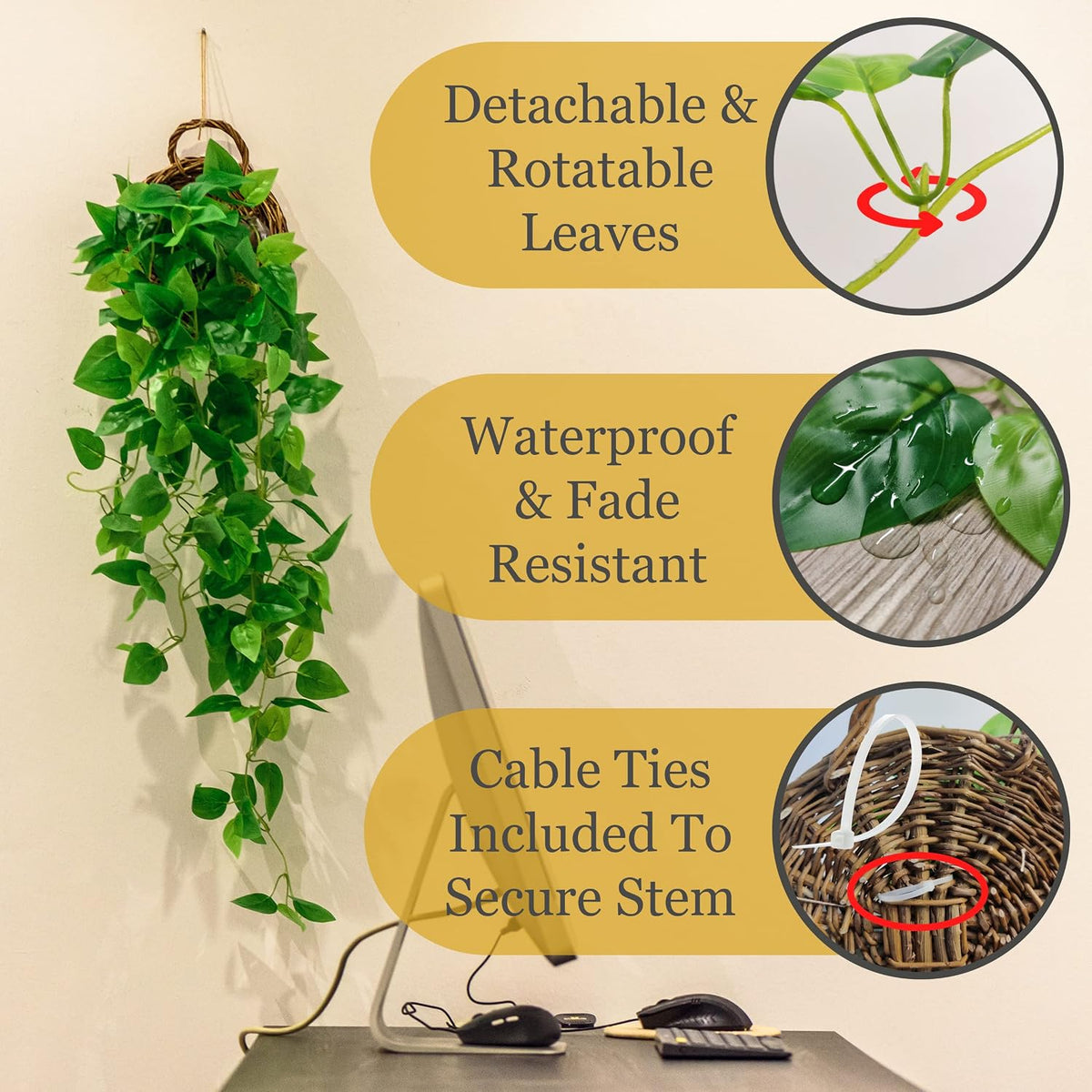 tapeera 2-pack artificial plants (with baskets) - ivy shown in use