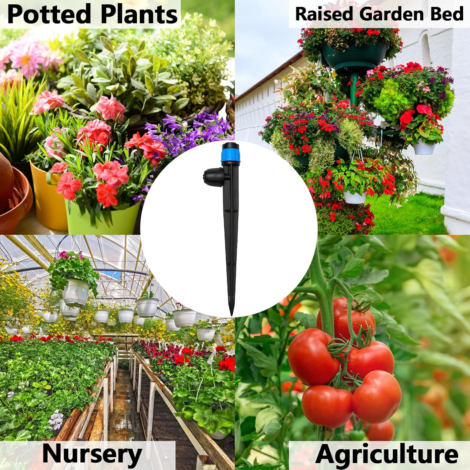20 Pieces Drip Irrigation Emitters, Adjustable 360 Degree Drip Vortex Emitters on 5" with Stake for 1/4" Drip Irrigation Tubing Irrigation Fan Shape Drippers for Garden Watering System