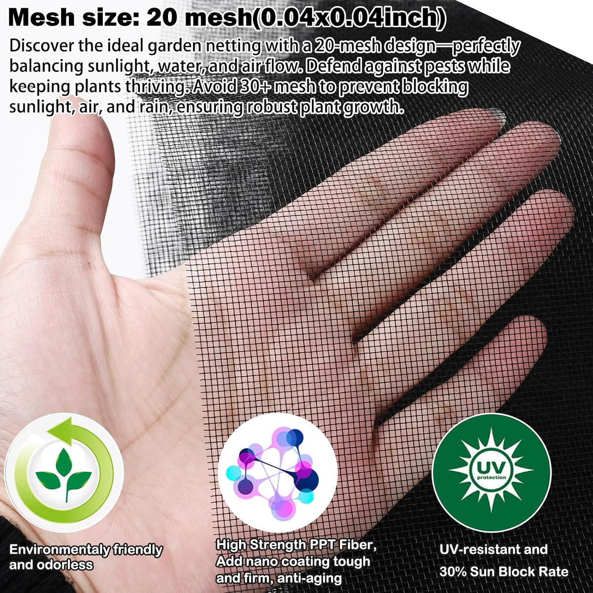 thicker garden mesh netting, 10’ x 33’ ultra shown in use