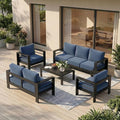 Solaste Aluminum Outdoor Patio Furniture Set, 7 Seats Patio Sectional Sofa with 5" Thick Cushion, Outdoor Patio Set with Coffee Table for Porch, Backyard, Deck, Yard, Blue