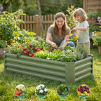 Galvanized Raised Garden Bed - 4x2x1ft Metal Garden Planter Box Outdoor | Steel Raised Bed Kit with Bracing Rods, Gloves for Gardening Vegetables Fruits and Flowers (Oliver Green)