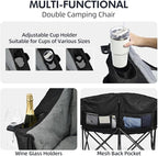 Heated Double Camping Chair - Heated Loveseat Chair for 2 Person Heavy Duty Oversized Padded Camping Couch for Adults Outdoor Sports Lawn Portable Folding Chairs
