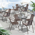 VINGLI PE Rattan Outdoor Dining Chairs Set of 4, Plastic Stackable Patio Chairs for Indoor, Porch, Restaurant, Garden, Brown