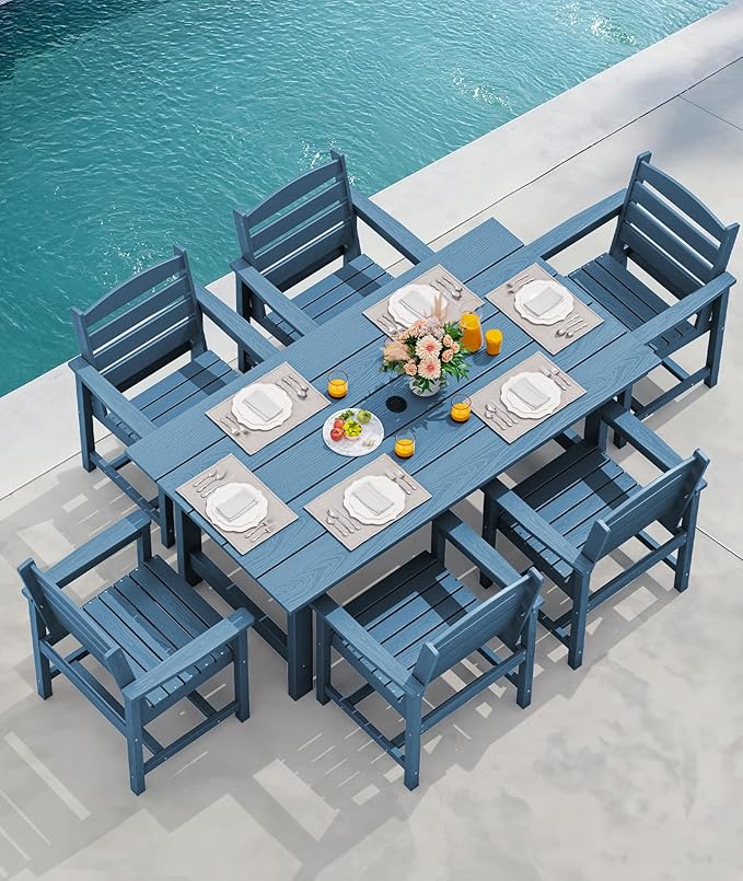 SERWALL Patio Dining Chair Set of 2,All Weather HDPE Outdoor Dining Chair, Blue