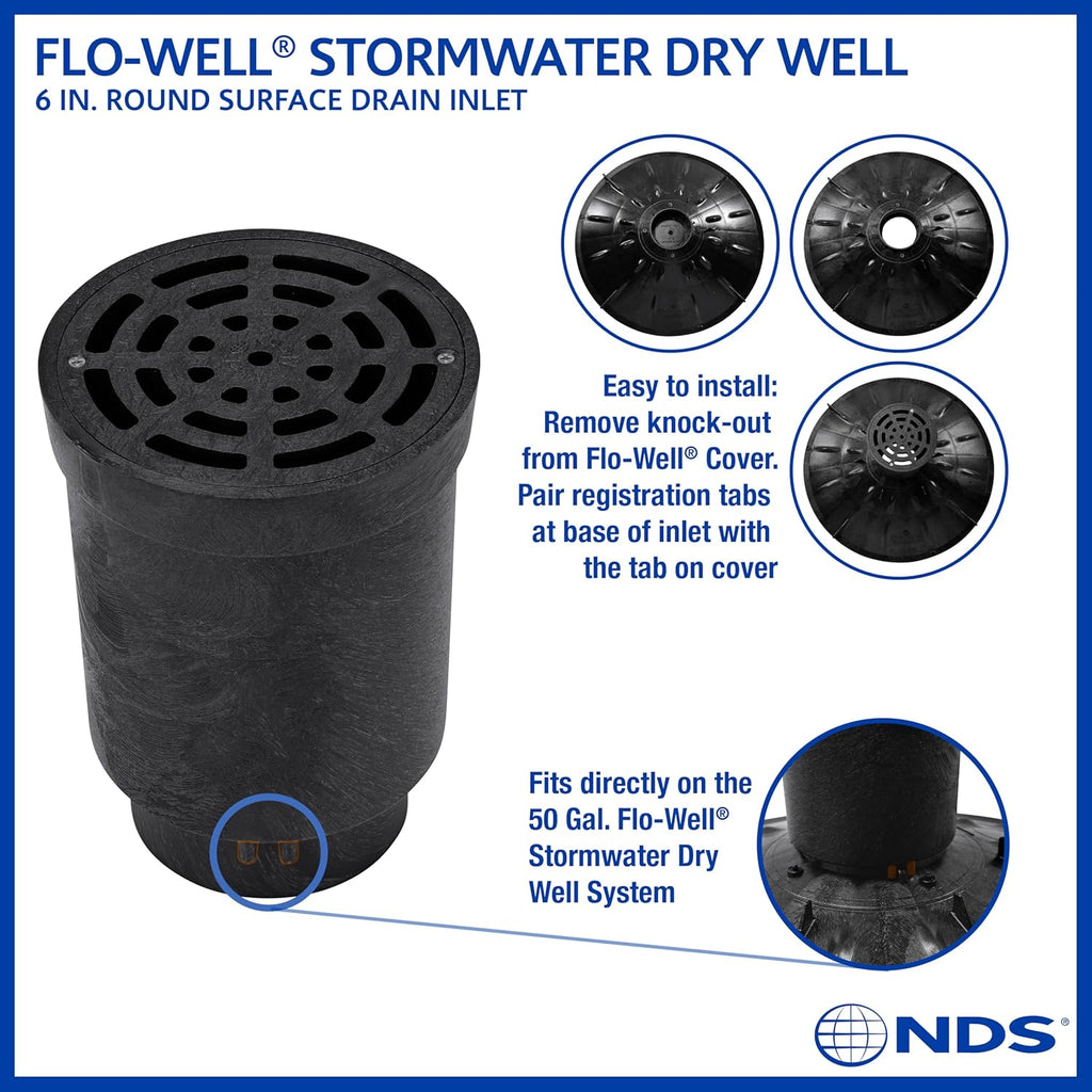 NDS FWAS24 50 Gal. Flo Stormwater Dry Well System Kit with 3 Side Panels & 1 Cover, Ideal for Rainwater Collection, Black