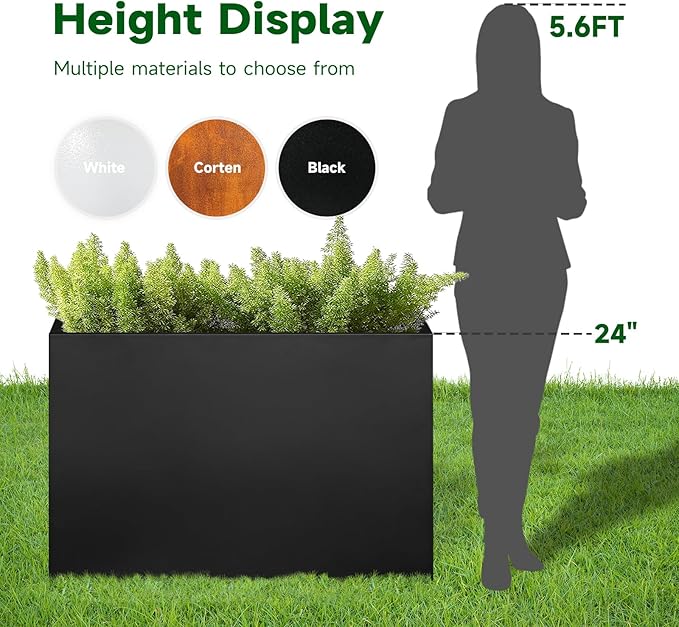 Black Steel Metallic Heavy Planter 36" x 15" x 24" for Outdoor Plants Metal Rectangular Outdoor Planter Spliced Flower Box with Partitions for Outside,Indoor,Garden (Black, 36 * 15 * 24)