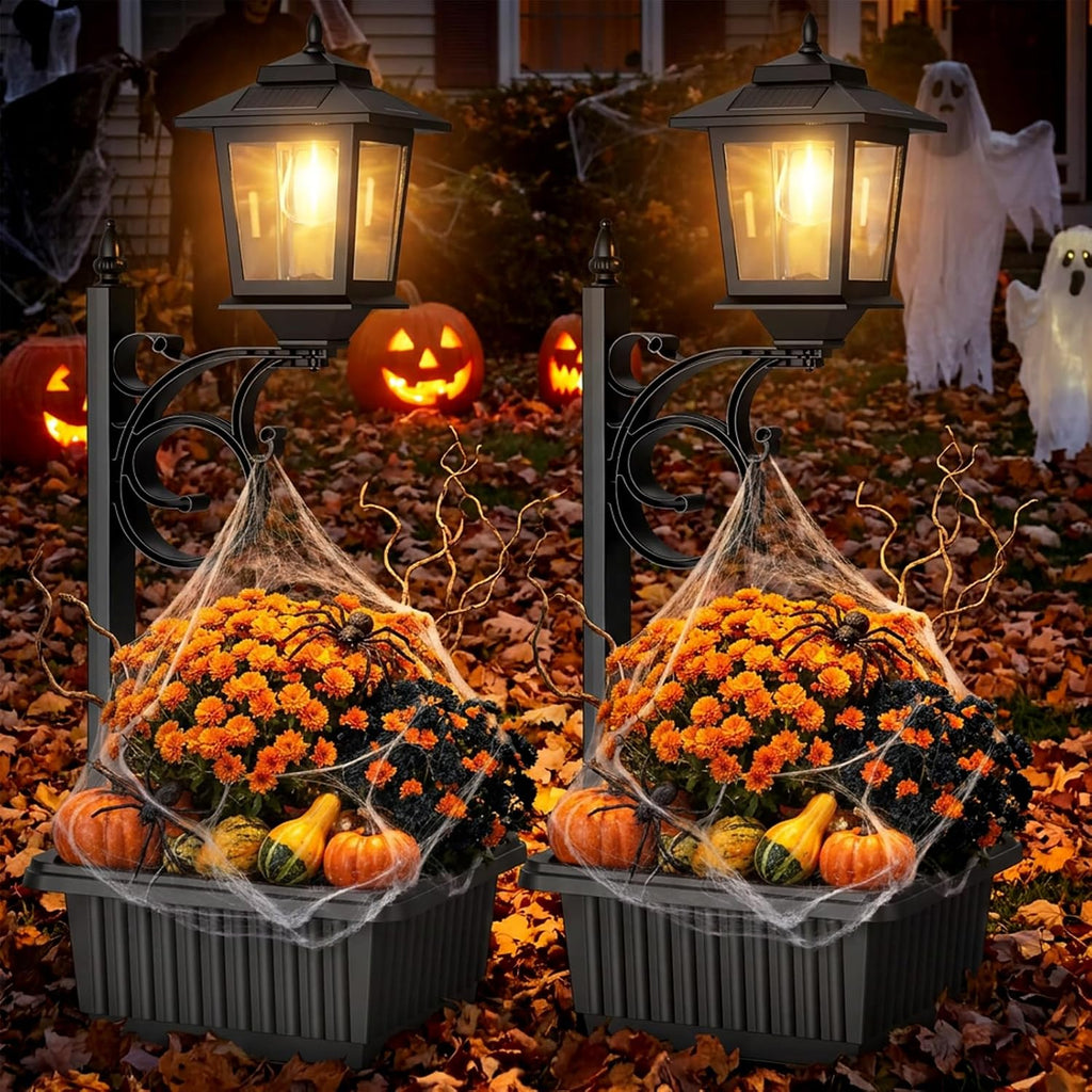 PASAMIC 2 Pack Solar Lamp Post with Planter, 2 in 1 Outdoor Solar Planter Lights, Waterproof Decorative Solar Lamp Post Light, Wall Mount or Freestanding for Garden, Patio & Porch, Warm White