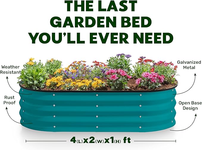 Plant & Plot Galvanized Raised Garden Beds Outdoor // 4×2×1 ft (2-Pack) Planter Raised Beds for Gardening, Vegetables, Flowers (Turquoise) // Large Metal Garden Box