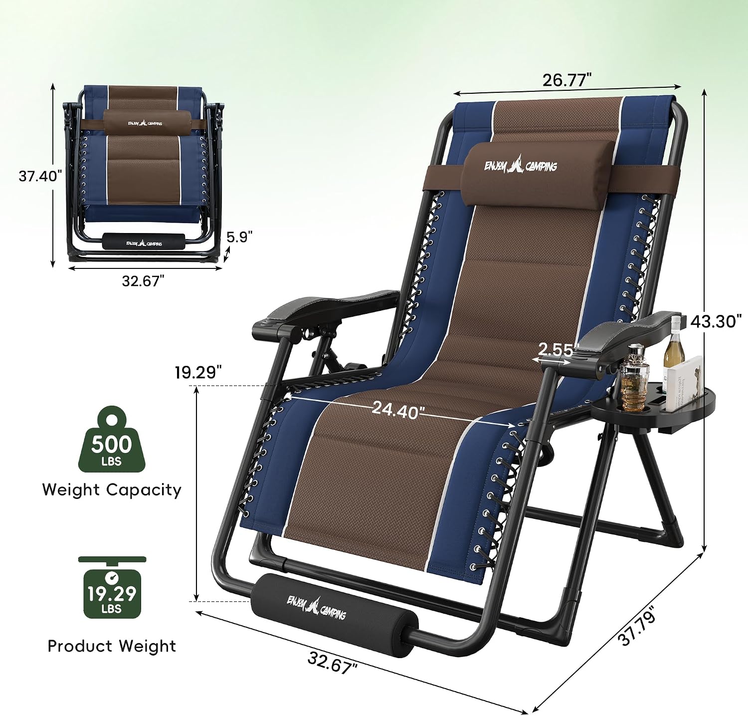 Amopatio Zero Gravity Reclining Patio Chair,XXL Foldable Lounge Chair with Removable Cup Holder/Headrest/Footrest,500LBS Capacity, Portable for Outdoor Patio Pool Backyard