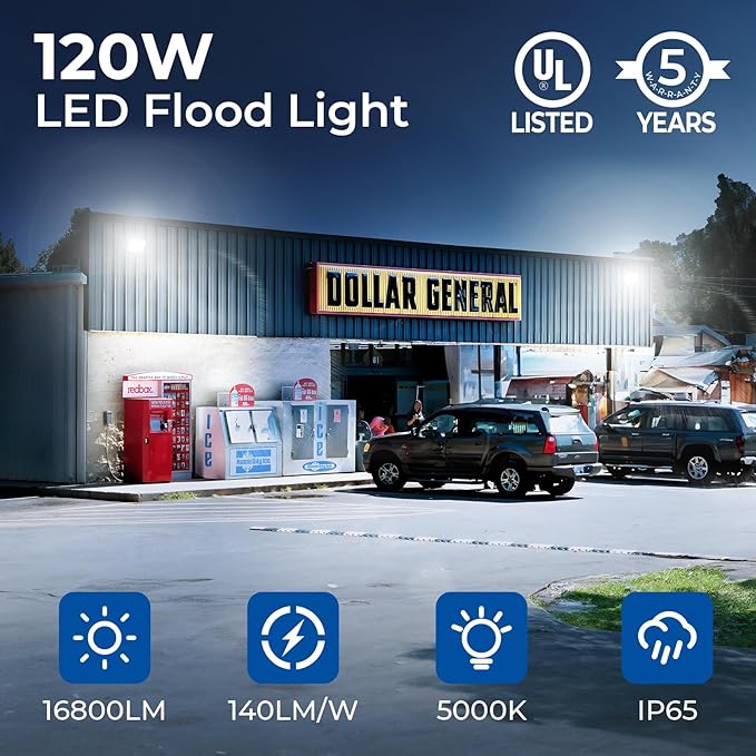 CINOTON 120W LED Flood Lights Outdoor, IP65 Waterproof Exterior Security Wall Lights with 180°Knuckle, 16800LM 120V Outside Aluminum Lighting Fixture for Courtyard Barn Garage 5000K 4 Pack, UL Listed