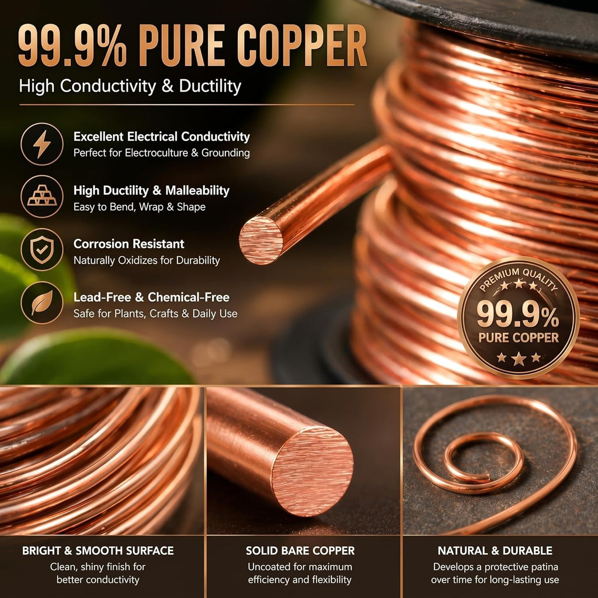 therwen 10ft 4 gauge copper wire for jewelry showing dimensions