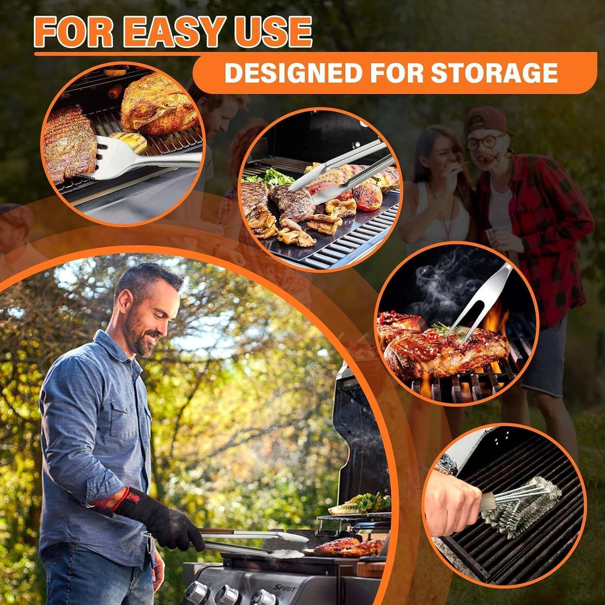 tivoli 4pcs grilling accessories set - heavy duty, close-up detail