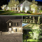 SUNVIE 120V Spot Lights Outdoor LED Landscape Lighting 12W AC Spotlights for Yard Waterproof Landscape Spotlight with Spiked Stake for Tree Garden Pathway Warm White Flag Lights US 3-Plug in, 4 Pack