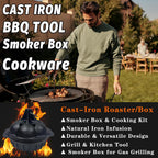 Small Cast Iron Garlic Roaster with 4 Iron Fish, Pre-Seasoned Smoker Roaster, Garlic Cooker, Garlic Roasting Pot, Mini Cocotte Garlic Potato Baker, Wood Chip Smoker Box for BBQ Meats Vegetables