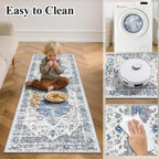 Ileading Washable Hallway Runner Rugs, 2x8 Non Slip Runners Area Rug for Entryway Kitchen Bathroom Bedroom Laundry Living Room, Long Narrow Low-Pile Floor Carpet Boho Vintage Throw Mat for Kids Room