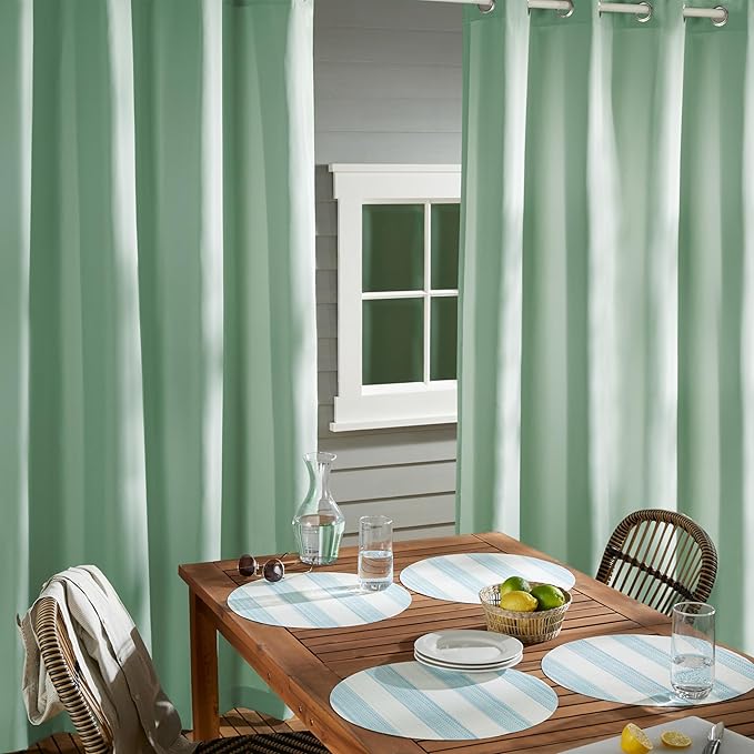 TOWN & COUNTRY BASICS Cabana Solid Heavyweight Indoor Outdoor Curtains, Light Filtering Opacity with Grommet Top, Water Repellent, 2-Pack Set, 54"x84", Seafoam