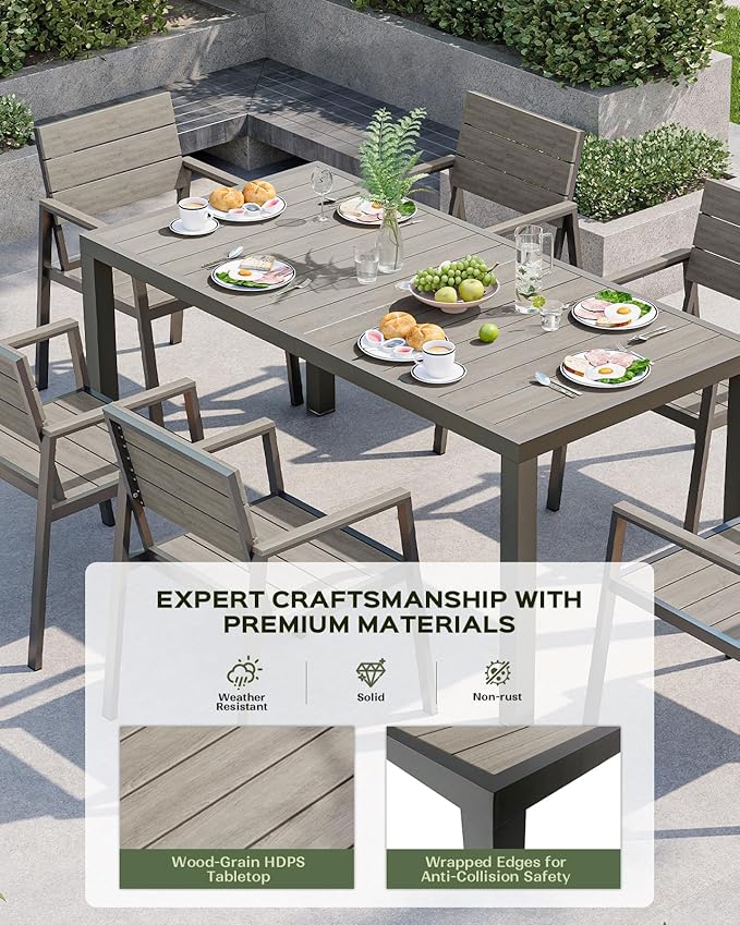5-Piece Outdoor Dining Set, Aluminum Dining Table Set for 4, Patio Table and Chairs Set with Umbrella Hole, All Weather HDPS Outdoor Table and Chairs for 4 (Gray)