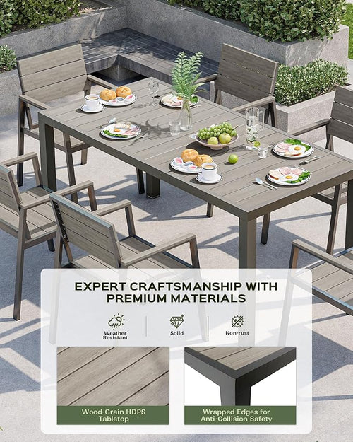 5-Piece Outdoor Dining Set, Aluminum Dining Table Set for 4, Patio Table and Chairs Set with Umbrella Hole, All Weather HDPS Outdoor Table and Chairs for 4 (Gray)