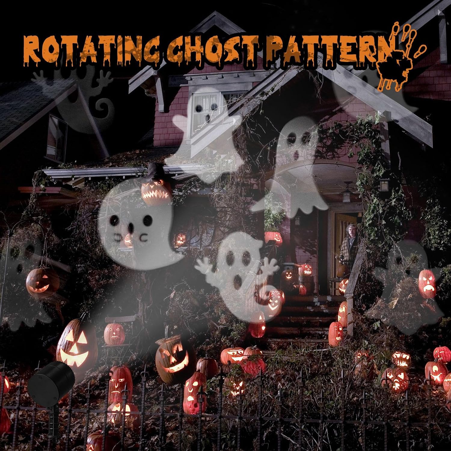 LED Halloween Decoration, Ghost Rotating Projector Yard Stake Lights, Indoor Outdoor Landscape Night Light for Home Thealter, Ceiling, Room, Patio, Garden, Halloween, Bedroom Decor