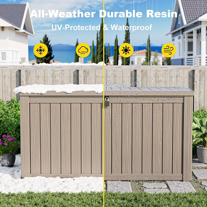 DRATO 180 Gallon Outdoor Storage Box, Large Waterproof Deck Box, Lockable Resin Storage Container with Reinforced Support for Patio Cushions, Garden Tools, UV-Resistant Outdoor Chest（Gray，180 Gallon）