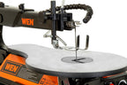 wen variable speed scroll saw, 16-inch with work showing dimensions
