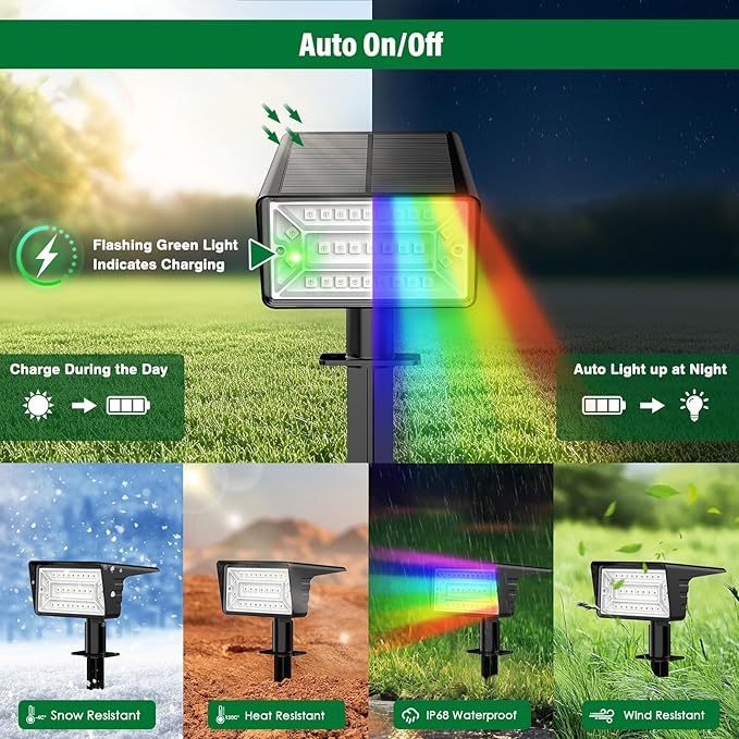 Solar Spot Lights Outdoor with 7 Lighting Modes RGB, 4 Pack Solar Color Changing Lights IP68 with 29 LED & Auto On/Off, Multicolor Outdoor Lights for Outside, Garden, Yard(Multicolor)