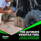 rhino usa folding survival shovel with pick on a desk or shelf