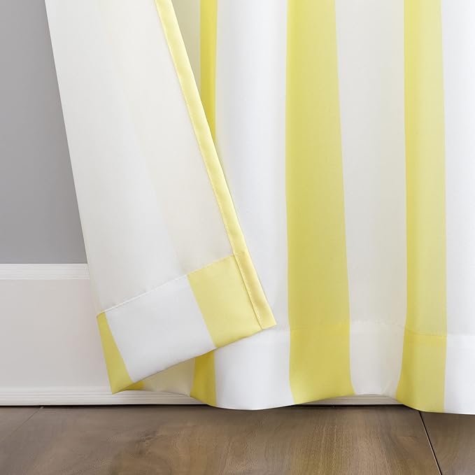 Sun Zero Valencia 2-Pack Cabana Stripe Indoor/Outdoor UV Protectant Energy Efficient Grommet Curtain Panel Pair, Yellow, 54" x 95"