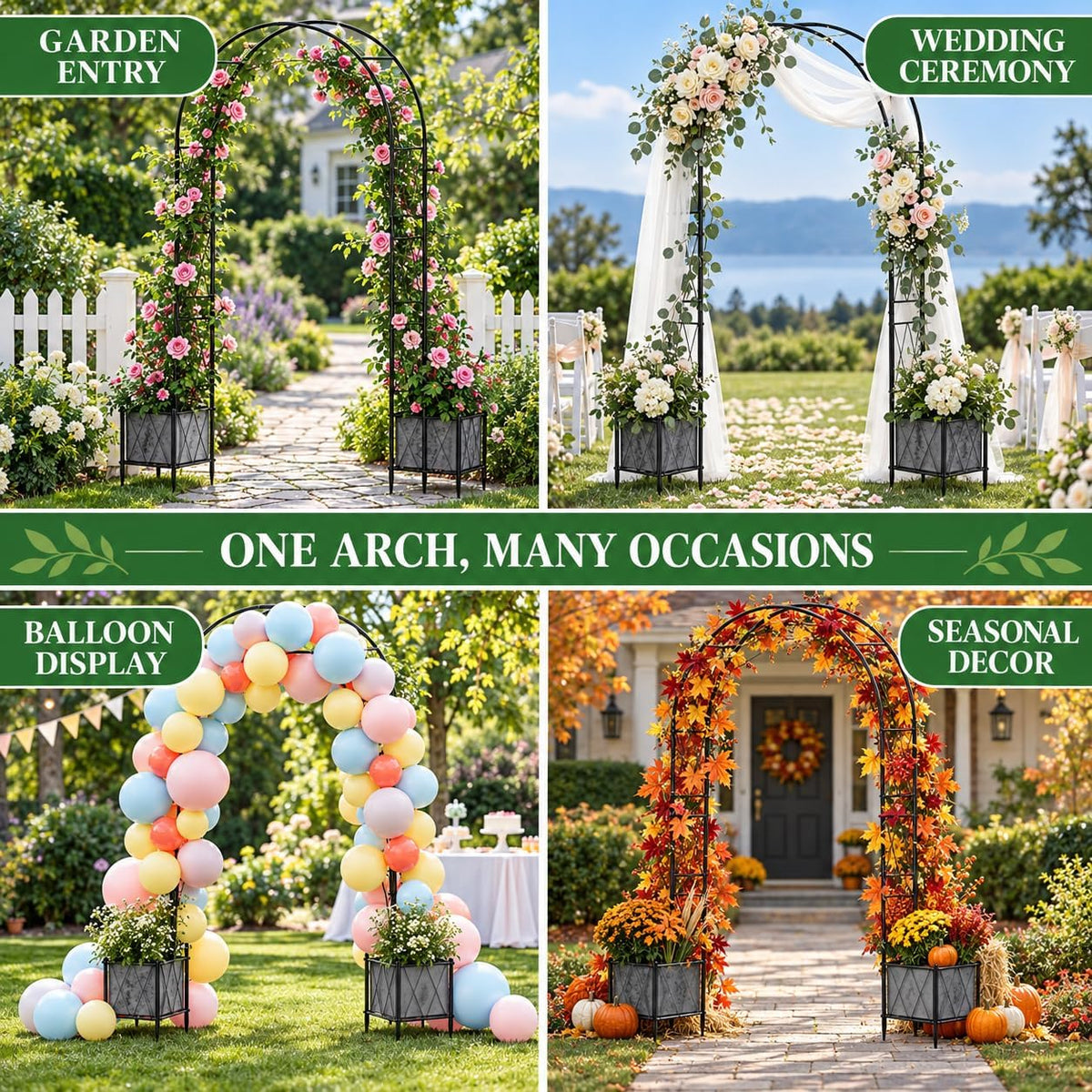 garden arch arbor trellis with planter boxes 8.2, side view