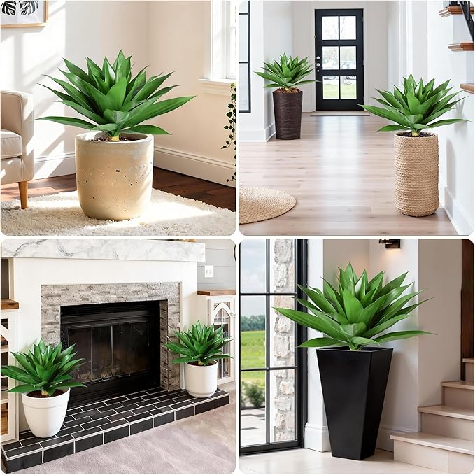 Ivydale Outdoor Faux Plants, 2 PCS 28" Artificial Agave Plant for Outdoors Outside Decoration, Large Fake Plants Realistic Greenery UV Resistant for Planter Porch Patio Yard Garden Indoor(Red)