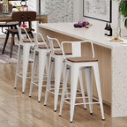 Yongchuang 30 inch Metal Bar Stools Set of 4 Bar Height Barstools with Wood Seat Low Back Kitchen Bar Chairs Cream White