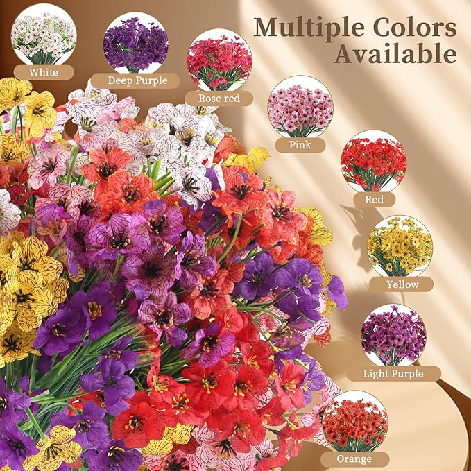 24 Red Lotus Bundles Artificial Flowers for Outdoors/Indoors Fake Flowers Plants for Indoor Outside Garden Porch Window Box Home Wedding Farmhouse