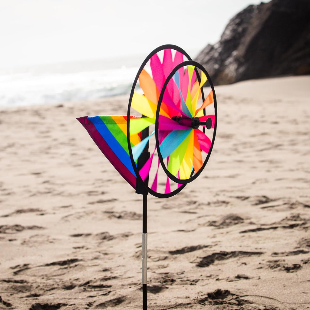 In the Breeze 2613 — 13-inch Fiesta Double Spinner with Wind Sail — Colorful Pivoting Wind Spinner for Yards and Gardens