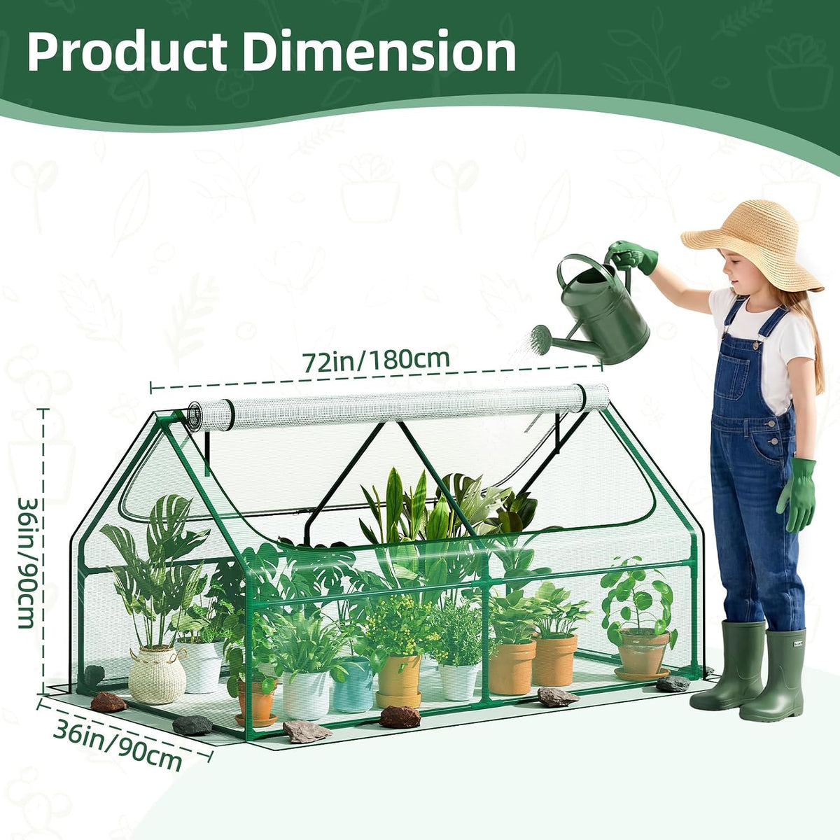 superlele 6x3x3ft mini greenhouse with 2 large zipper shown in use