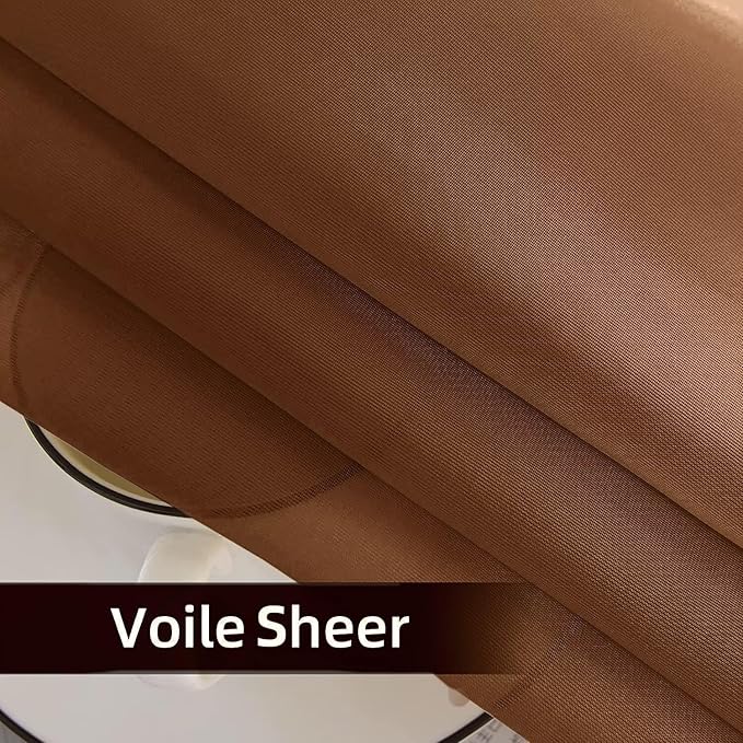 SpaceDresser Waterproof Outdoor Sheer Curtains for Patio - 4 Panels Rod Pocket Indoor Voile Sheer Curtain for Living Room,52W x 108L inch, Brown