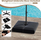 Tangkula 10ft Solar LED Patio Umbrella with Base, Offset Cantilever Outdoor Umbrella with 32 LED Lights, Infinite Tilt, 360 Degree Rotation, Crank Handle for Pool Deck Garden Backyard (Tan)