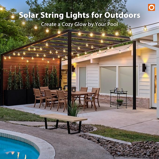 addlon 200FT(2 Pack*100FT) Solar String Lights Outdoor Waterproof with Remote, Dimmable Commercial Grade Solar Powered String Lights with 108 LED Bulbs, Hanging Light for Backyard Party Decor