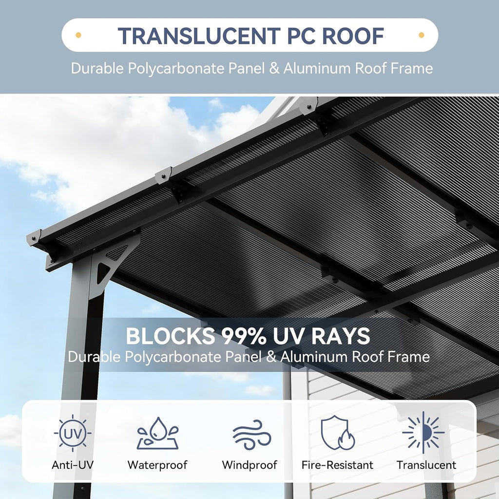 10x8 ft lean to gazebo pergola, outdoor wall, side view