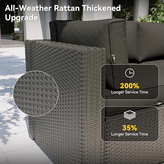 Aoxun Patio Furniture Set, 7 Piece Outdoor Sectional Sofas with Waterproof Cover, Wicker Rattan Outdoor Furniture Patio Conversation Set for Backyard, Garden Black