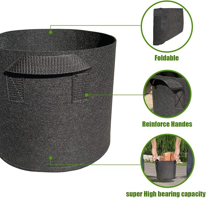 5 Pack 2 Gallon Grow Bags with Handles Garden Vegetable Flower Grow Bags Nonwoven Aeration Fabric Pots for Nursery Garden Planting